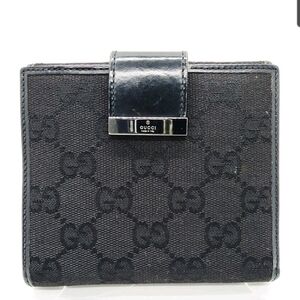 Gucci Black GG Monogram Compact Wallet with Silver Accent